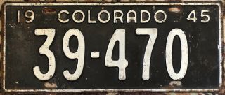 1945 Colorado License Plate Sedgwick County 39 - 470 Yb 1 Of 2 Known