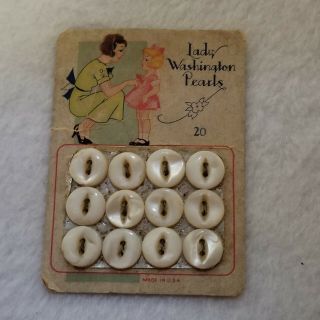 Vintage Lady Washington Pearl Buttons On Card Set Of 12 Made In Usa Rare