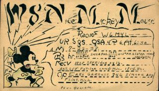 Wsnmm Earl Garrett Flint,  Michigan 1938 Mickey Moouse Vintage Ham Radio Qsl Card