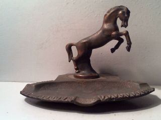Vintage Antique Iron Metal Ashtray W/ Horse 3 3/4” Rodeo Western