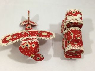 2 Vintage Made In Japan Red White Train Airplane Plane Christmas Tree Ornaments