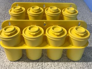 Tupperware Vintage 8 Spice Shaker Containers Yellow - Flip Lids With Racks