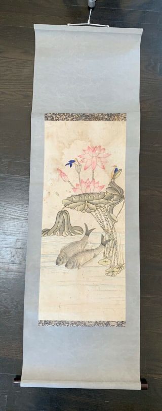 Vintage Korean Scroll With Lotus And Fish (8)