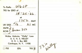 W2PTQ Wally Easter Island 1966 Vintage Ham Radio QSL Card 2