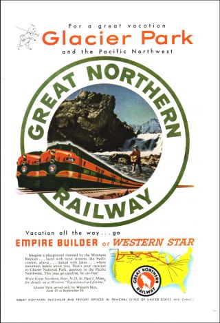 1944 Ww2 Travel Ad Great Northern Railway,  Empire Builder & Western Star 011019