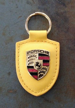 Yellow Leather Porsche Key Ring Key Fob For 356 911 912 914 924 928 944 Boxster