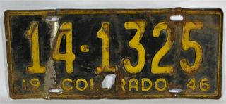 Vintage 1946 Colorado License Plate 14 1325 Car Vehicle Rusty