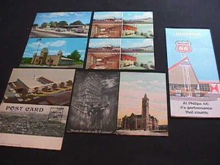 8 Indiana Postcard Views & Phillips 66 Indiana Road Map