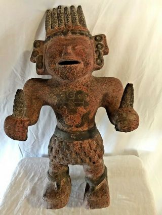 Vintage Pottery Pre - Columbian Mexican Figurine Of Mayan Man With Corn Head