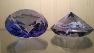 Lavender Blue Large Lead Crystal Diamond Shape 4 " Weight Set Of 2
