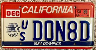 1984 U.  S.  Olympics California License Plate Olympic Seal Don8d Personalized