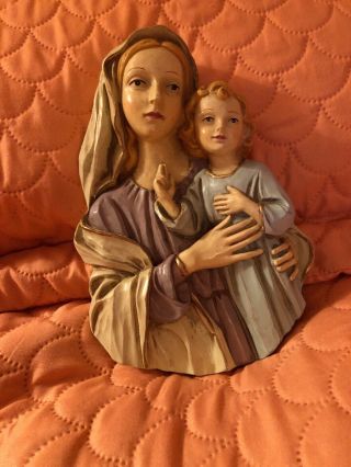 Vintage Catholic Wall Plaque - Virgin Mother & Baby Jesus - Plaster/chalkware
