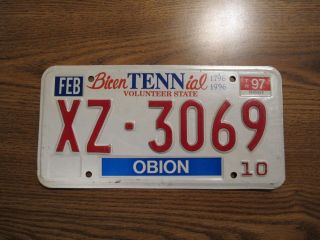 Tennessee Bicentennial License Plate - Obion County Xz 3069