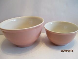 2 Tag Heavy Pink White Stoneware Mixing Bowls Large And Small