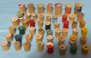 50 Vintage Wooden Empty Thread Spools Assorted Sizes Sewing Spools Wood Crafts