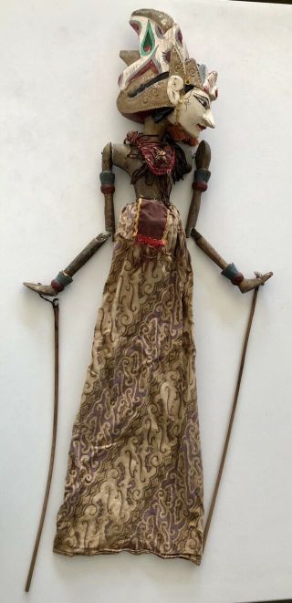 Vintage 28 " Handmade Indonesian Wood Stick Puppet Marionette Wayang Golek