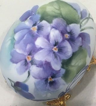 Easter Hand Painted Bisque China Egg Roses Scrolls Signed Ship Disc