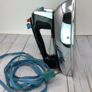 Vintage Ge Variable Power Spray Steam Iron Chrome And Turquoise