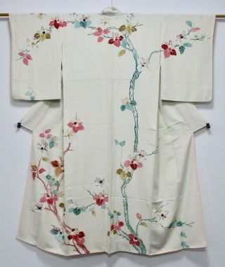 Japanese Kimono / Silk Semi - Antique Houmongi / Embroidery / Silk Fabric /348