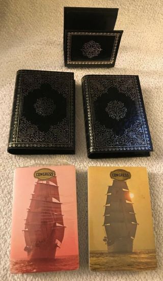 Vintage 2 Deck Congress Playing Cards Book Set Tall Ships Themed