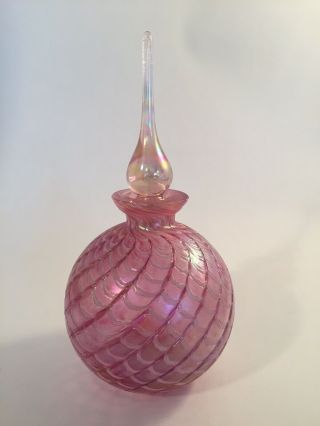 Vintage Pink Art Glass Perfume Bottle With Stopper