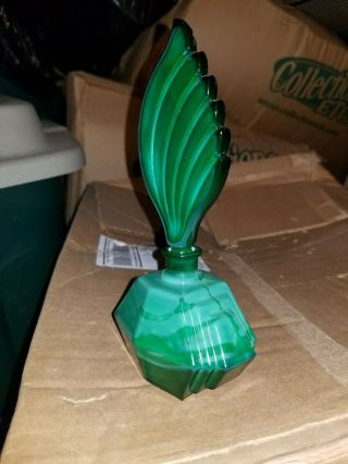 Vintage Art Deco Czech Crystal Clear Green Glass Perfume Bottle Flame