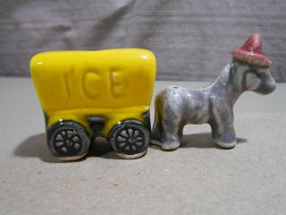 Vintage Miniature Donkey & Ice Wagon Salt And Pepper Shakers Go - With