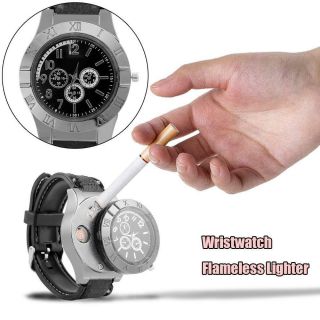 2 in 1 USB Rechargeable Cigarette Lighter Flameless Windproof,  Wristwatch Watch 2