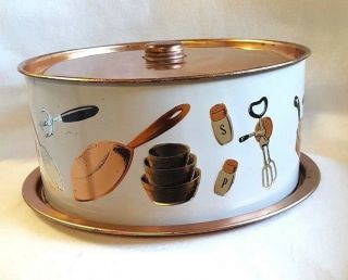 Vintage Cake Carrier Weibro Copper Tin Fitted Lid Mid Century Design