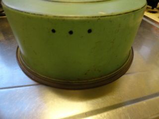 Vintage Green W/ Flower Print Cake Carrier Shabby Tin Caddy 4