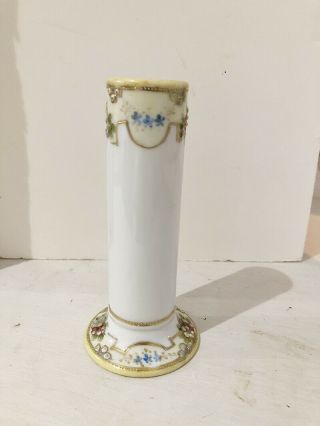 Vintage Nippon Hand Painted Hatpin Holder / Vase with Flowers,  Gold Leaf Trim 2