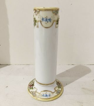 Vintage Nippon Hand Painted Hatpin Holder / Vase with Flowers,  Gold Leaf Trim 4
