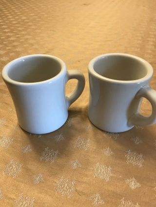 Two Vintage Victor Restaurant Coffee Mugs Mid Century Off White Heavy Thick