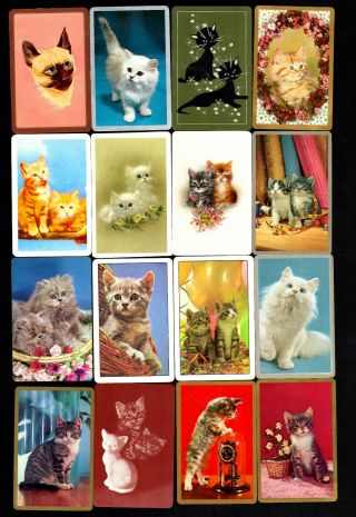 Vintage Swap/playing Cards - Cats & Kittens X 16