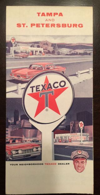Vintage Texaco Oil And Gas Road Map Of Tampa & St.  Petersburg - 1963
