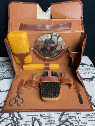 Vintage Mens Grooming Kit Toiletry Set W/case Antique