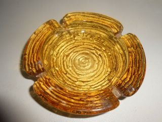 Vintage Amber Brown Round Patterned Glass Ash Tray