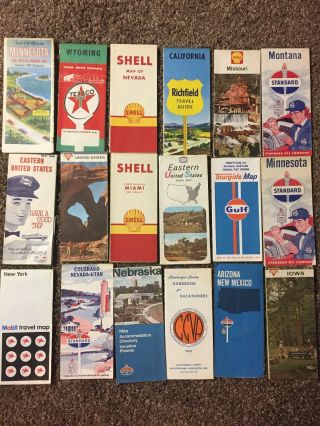 18 Vintage Road Maps Shell Texaco Gulf Conoco Standard Oil Gas Indiana 50s 60s
