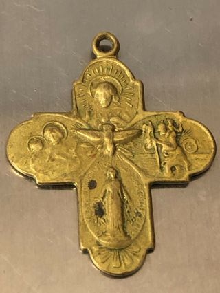 Antique Bronze Brass 2 - Sided Rosary Cross Pendant 070519ba