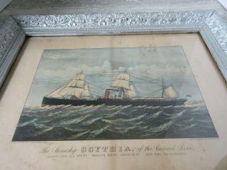 Antique Currier & Ives Color Print Steamship Scythia Of Cunard Line 125 Nassau S