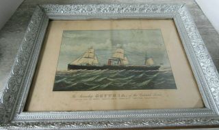Antique Currier & Ives Color Print Steamship Scythia of Cunard Line 125 Nassau S 2
