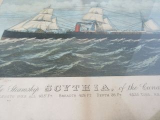 Antique Currier & Ives Color Print Steamship Scythia of Cunard Line 125 Nassau S 3