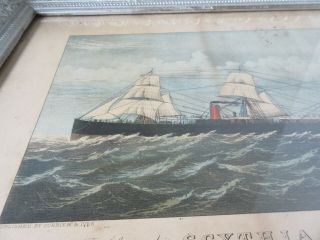 Antique Currier & Ives Color Print Steamship Scythia of Cunard Line 125 Nassau S 4