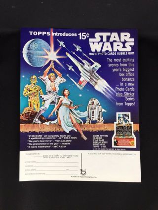 Star Wars 1977 Topps 1st Series Wax Box Pack Sell Order Sheet -