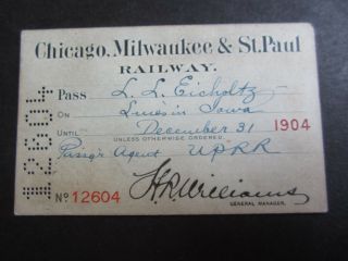 Old 1904 - Chicago Milwaukee St.  Paul Railway - Railroad / Train Pass
