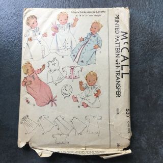 Vintage 1937 Mccall Sewing Pattern 537 Heirloom - Quality Infant Layette Transfers