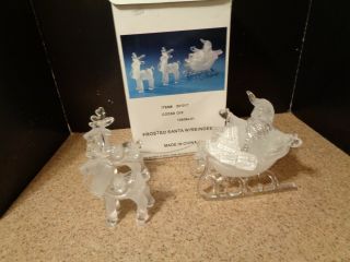 Vtg.  Acrylic Frosted Santa Sleigh And Reindeer Christmas Decoration