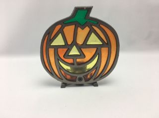 Stained Glass Jack - O - Lantern Candle Holder Halloween Colonial Candle