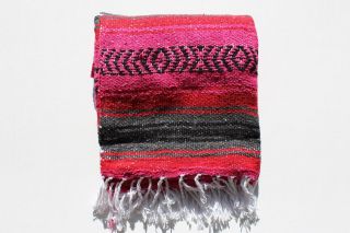 Mexican Falsa Blanket Serape Red,  Hot Pink & Gray Southwest Yoga Mat Xl