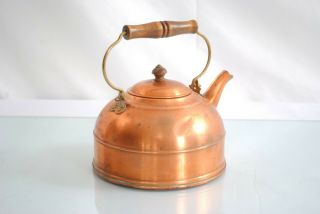 Vintage Revere Ware Rome Ny Copper Teapot Tea Water Kettle Wooden Handle & Knob